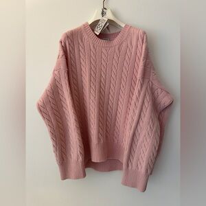 Loewe Cable Crewneck Sweater in Baby Pink, Size Small